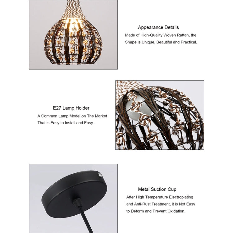 YWXLight Rattan Lamp Pendant Light Bedroom Dining Study Personality Retro Hang Lamp