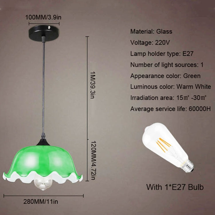 YWXLight Retro Industrial Style Hanging Lamp Green Glass Lace Creative Pendant Light with E27 Edison Bulb