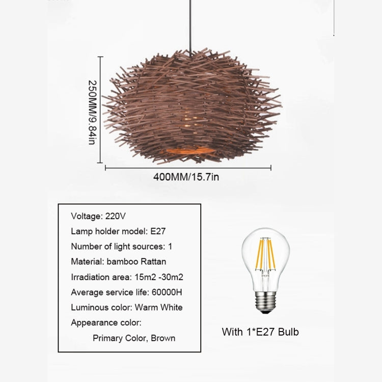 YWXLight Wicker Pendant Lamp Handmade Suspension Light Bird Nest Shape Hanging Lighting Bar Hotel Restaurant Mall Lounge Porch