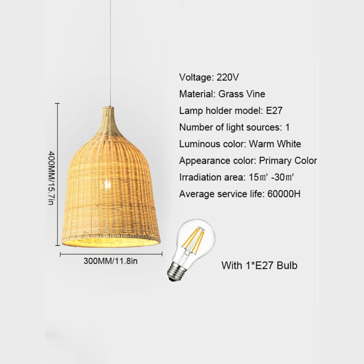 YWXLight Hand-Woven Bamboo Rattan Round Basket Lampshade Pendant Light