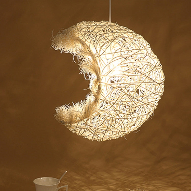 YWXLight Pendant Lights-Moon Shape Bamboo Rattan Hanging Lamp with E27 Bulb