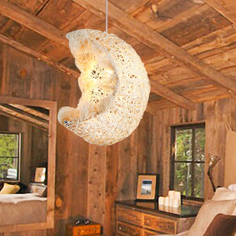 YWXLight Pendant Lights-Moon Shape Bamboo Rattan Hanging Lamp with E27 Bulb