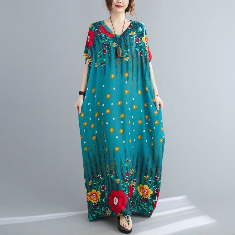 Summer V-Neck Loose Bohemian Print Long Dress For Ladies