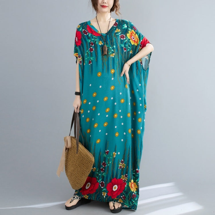 Summer V-Neck Loose Bohemian Print Long Dress For Ladies