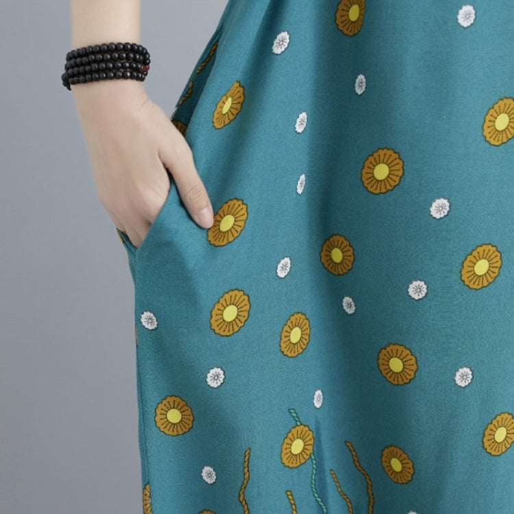 Summer V-Neck Loose Bohemian Print Long Dress For Ladies