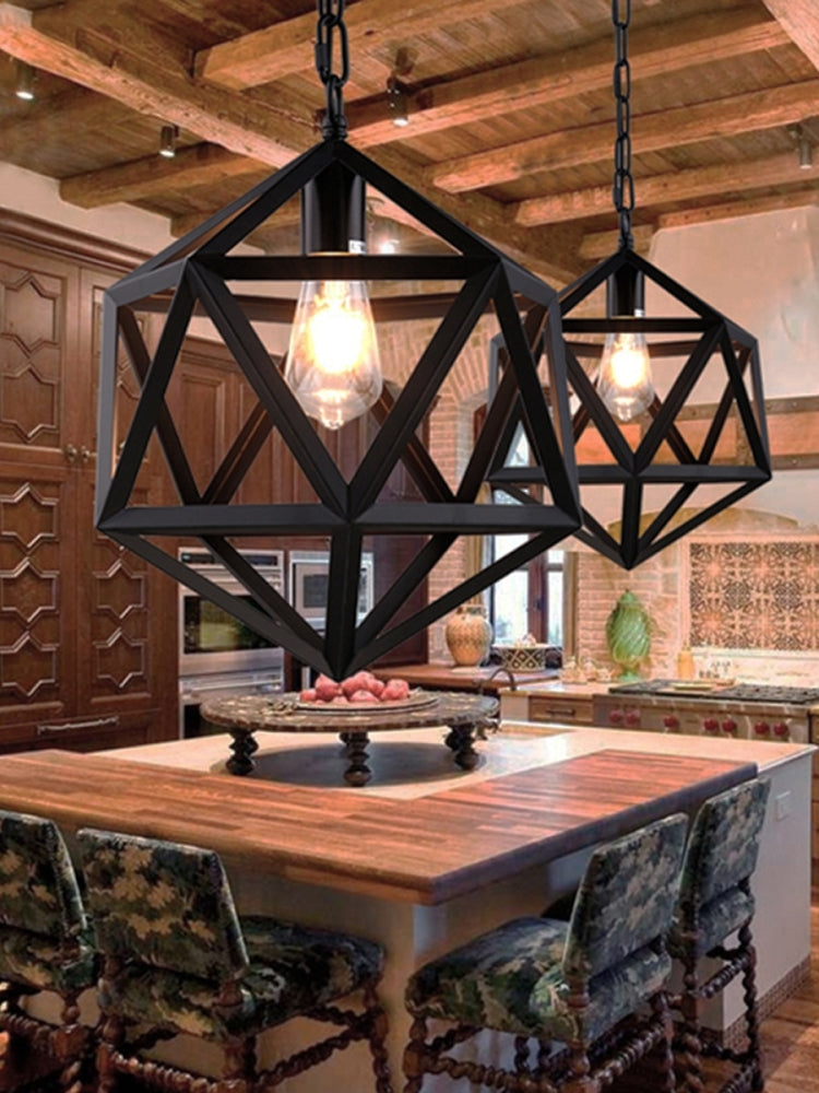 YWXLight LED Retro Industrial Hanging Lamp Creative Polyhedron Pendant Light With E27 Bulb Perfect for Kitchen Dining Room Bedroom Living Room