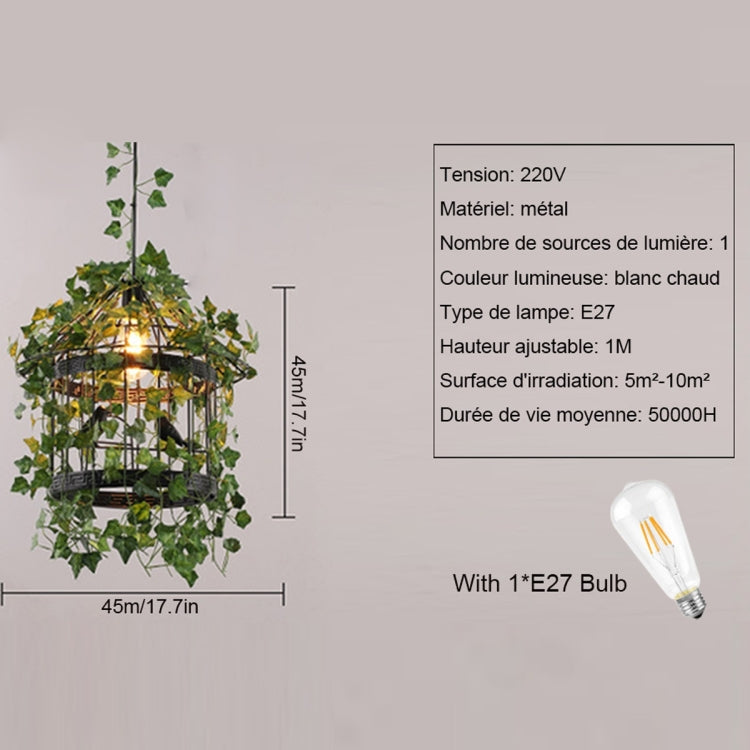 YWXLight Retro Bird Cage Plant Pendant Light Music Meal Bar Creative Personality Cafe Hanging Lamp