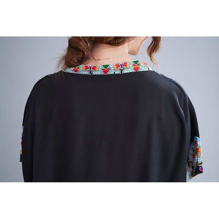 Summer V-Neck Floral Print Cotton Loose Dress for Ladies