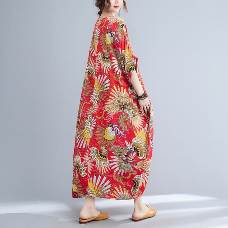 Summer Round Neck Print Loose Dress for Ladies