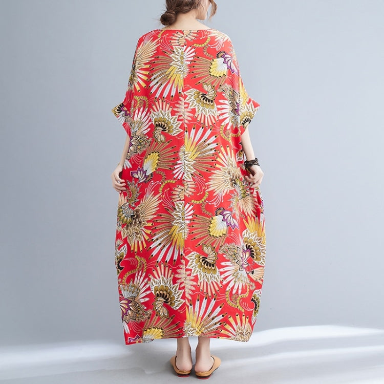 Summer Round Neck Print Loose Dress for Ladies