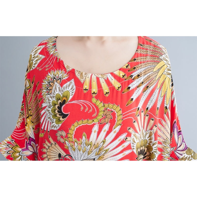 Summer Round Neck Print Loose Dress for Ladies
