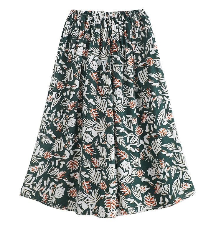 2 in 1 Spring and Summer Printed Loose Wide-leg Pants + Irregular Top Suit for Ladies