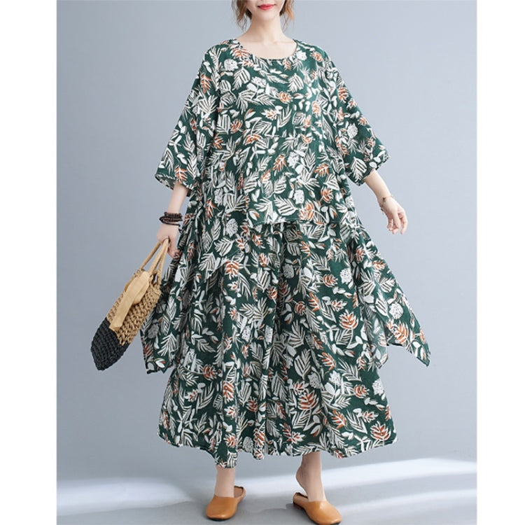2 in 1 Spring and Summer Printed Loose Wide-leg Pants + Irregular Top Suit for Ladies