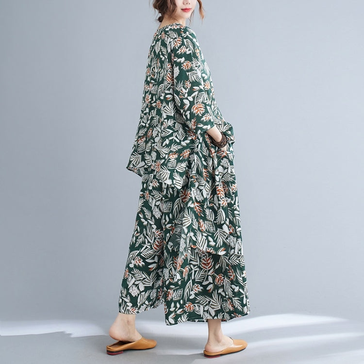 2 in 1 Spring and Summer Printed Loose Wide-leg Pants + Irregular Top Suit for Ladies