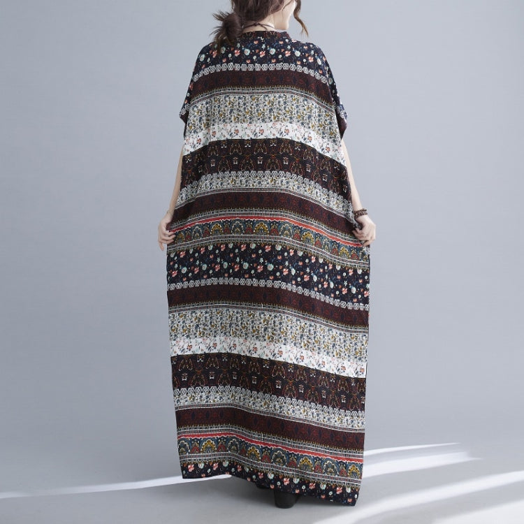 Summer V-Neck Horizontal Stripe Print Long Dress for Ladies