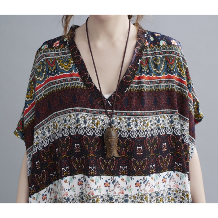 Summer V-Neck Horizontal Stripe Print Long Dress for Ladies