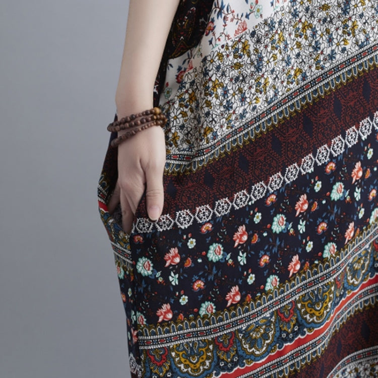 Summer V-Neck Horizontal Stripe Print Long Dress for Ladies