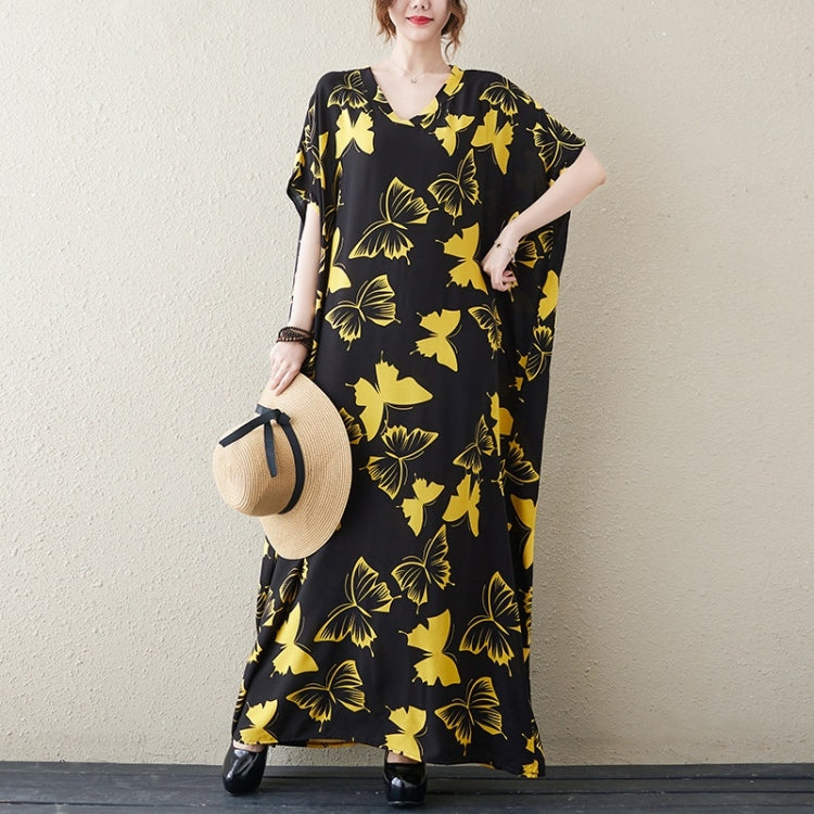Summer V-Neck Butterfly Print Long Dress for Ladies