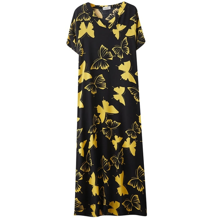 Summer V-Neck Butterfly Print Long Dress for Ladies