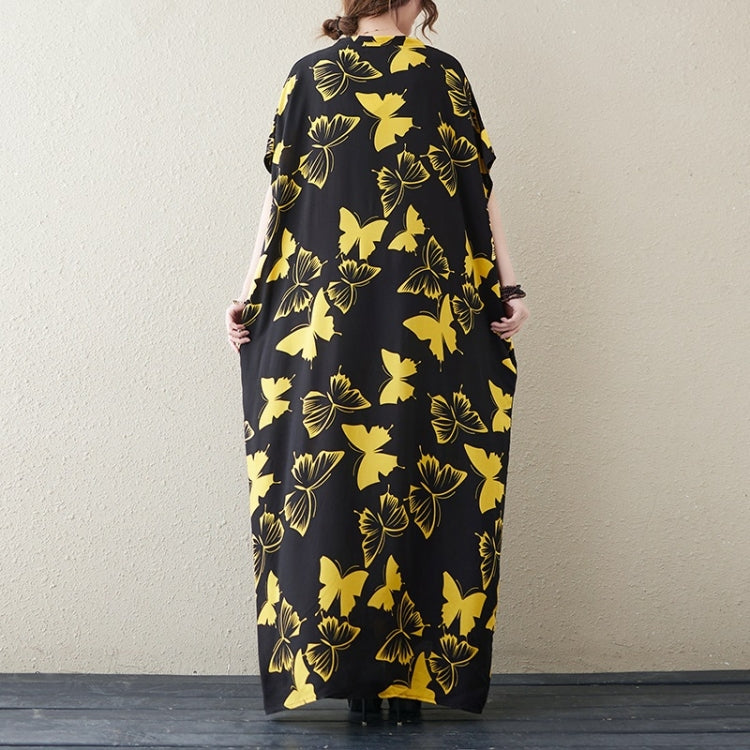 Summer V-Neck Butterfly Print Long Dress for Ladies