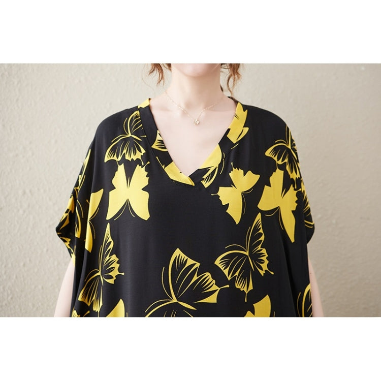 Summer V-Neck Butterfly Print Long Dress for Ladies
