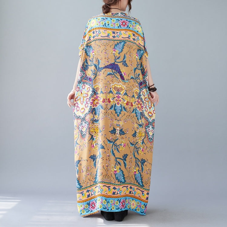 Summer V-Neck Vintage Print Long Dress For Ladies