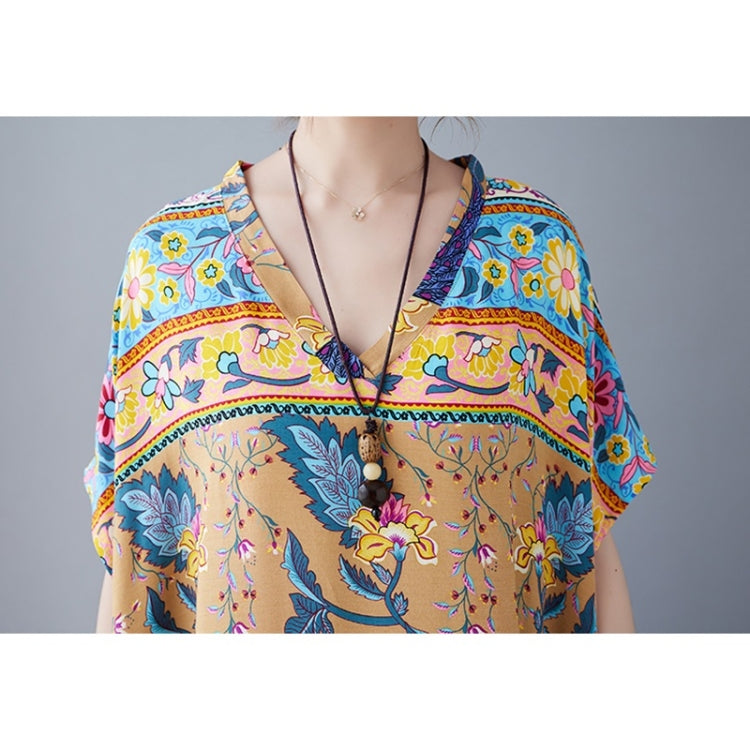 Summer V-Neck Vintage Print Long Dress For Ladies