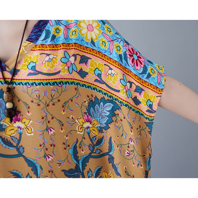 Summer V-Neck Vintage Print Long Dress For Ladies