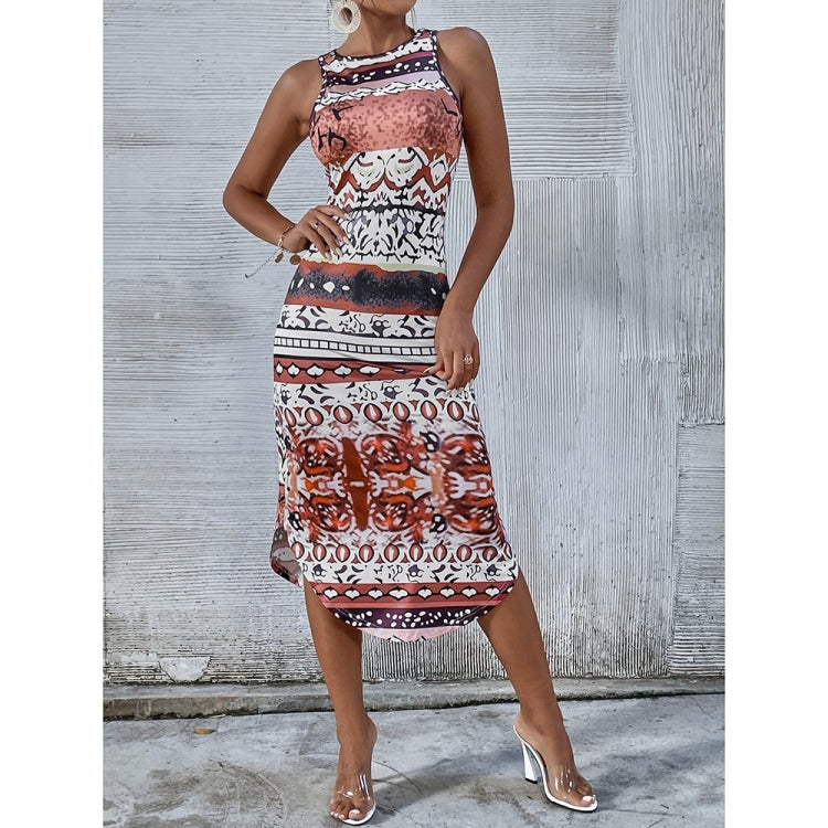 Horizontal Stripes Print Sleeveless Dress for Ladies