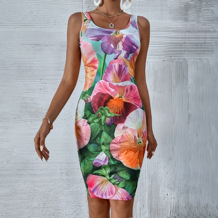 Skinny Floral Print Sleeveless Dress for Women