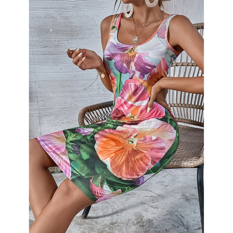 Skinny Floral Print Sleeveless Dress for Women