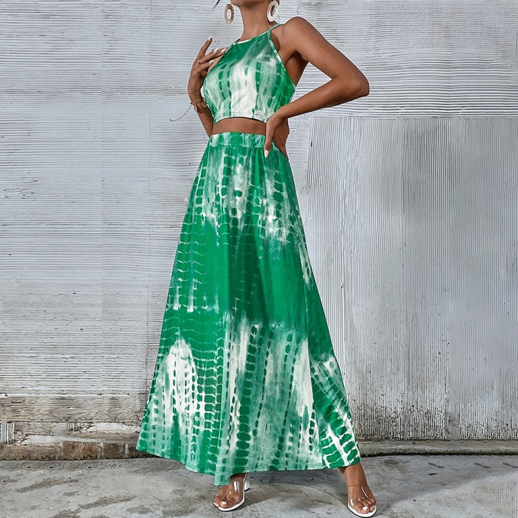 2 in 1 Square Print Camisole + Long Bust Skirt Set for Ladies