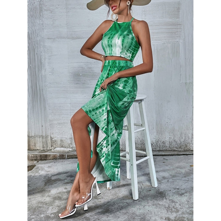 2 in 1 Square Print Camisole + Long Bust Skirt Set for Ladies
