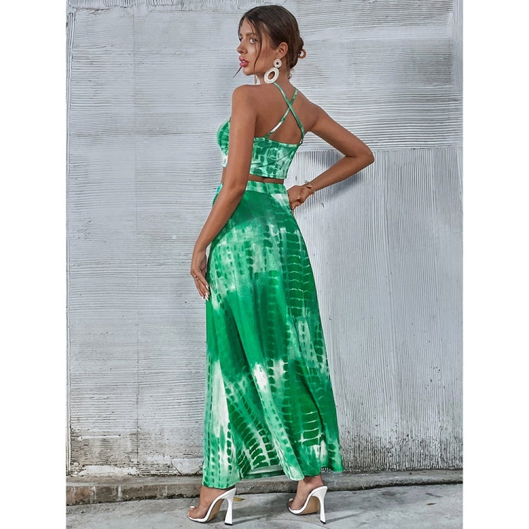 2 in 1 Square Print Camisole + Long Bust Skirt Set for Ladies