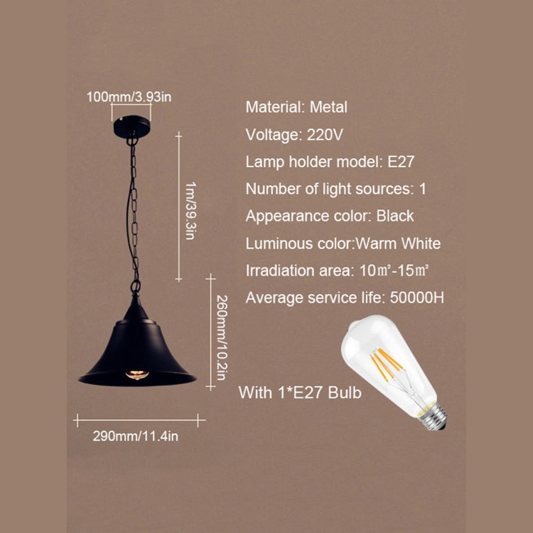 YWXLight Retro Industrial Pendant Light Black Horn Pendant Lamp E27 Bulb Perfect for Kitchen Dining Room Bedroom Cafe