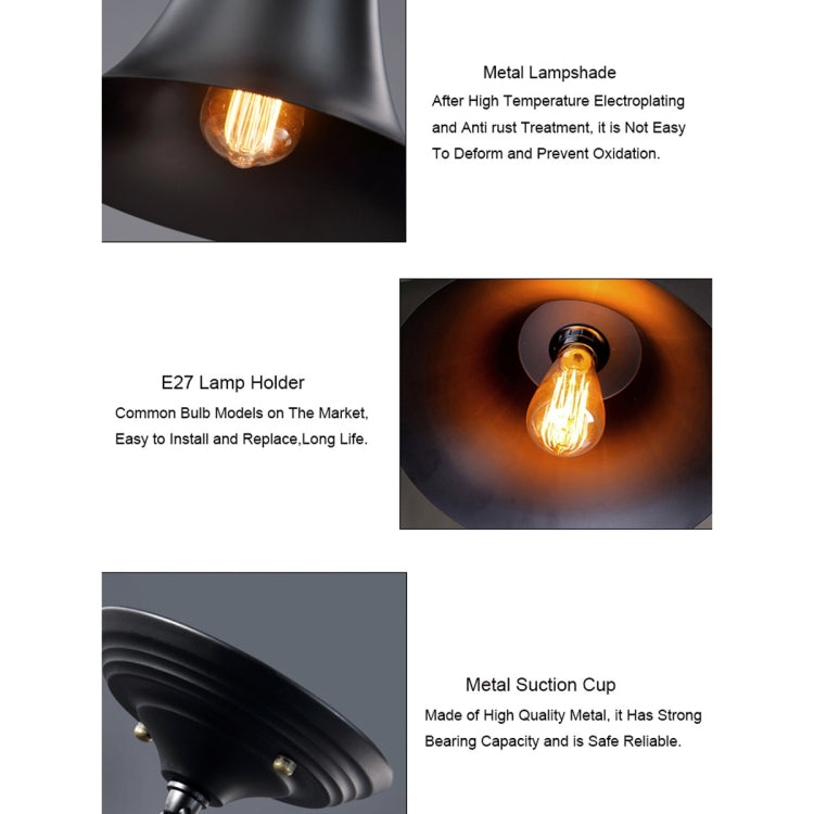 YWXLight Retro Industrial Pendant Light Black Horn Pendant Lamp E27 Bulb Perfect for Kitchen Dining Room Bedroom Cafe