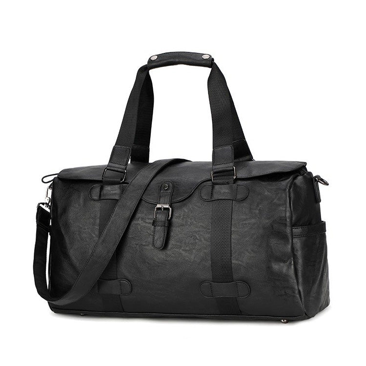 PU Leather Shoulder Travel Bag Sport Leisure Handbag (Black)