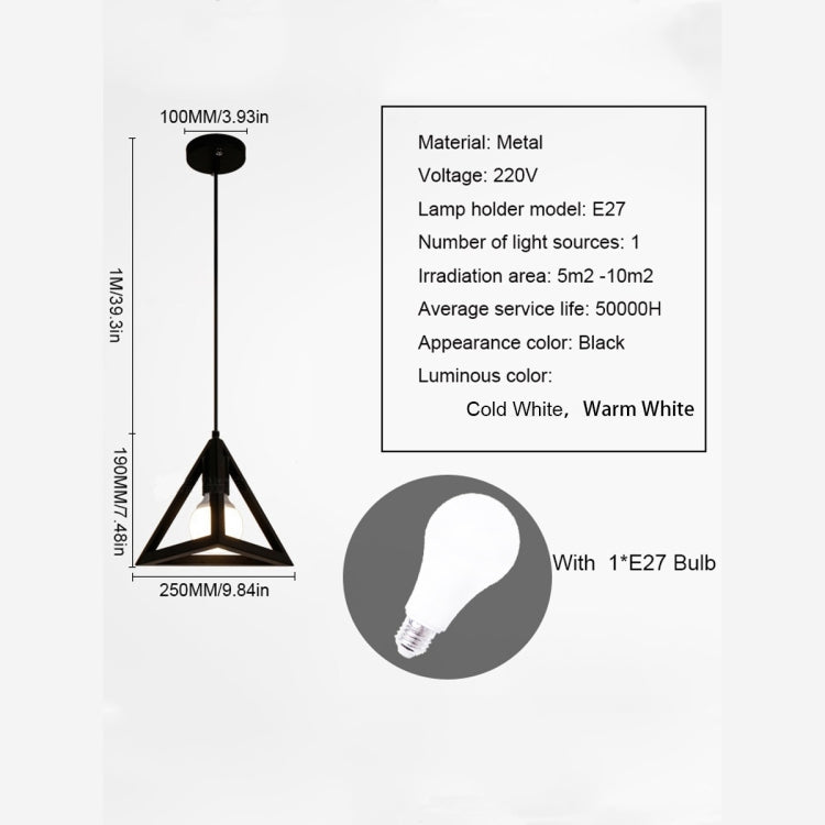 YWXLight Hanging Lamp Creative Iron Art Simple Triangle Pendant Light E27 Bulb Perfect for Kitchen Dining Room Bedroom Living Room