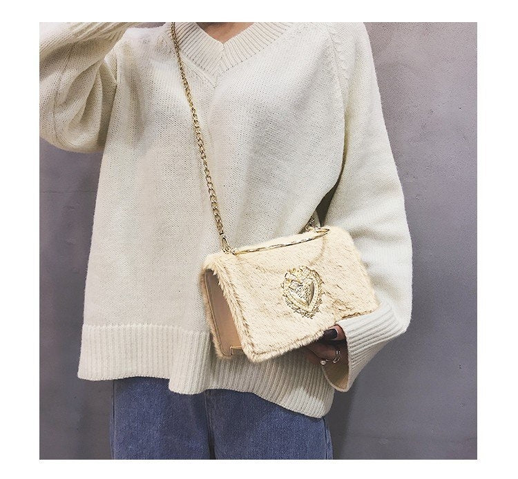 Fashion Shiny Casual Plush Handbag Single Shoulder Bag