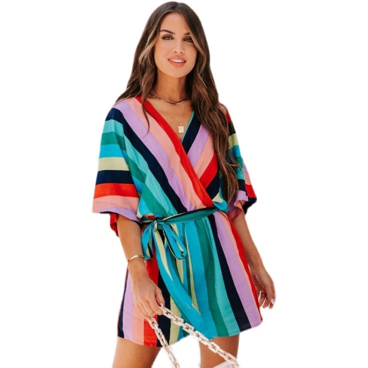 Women Holiday Style Beach Stripe Jumpsuit