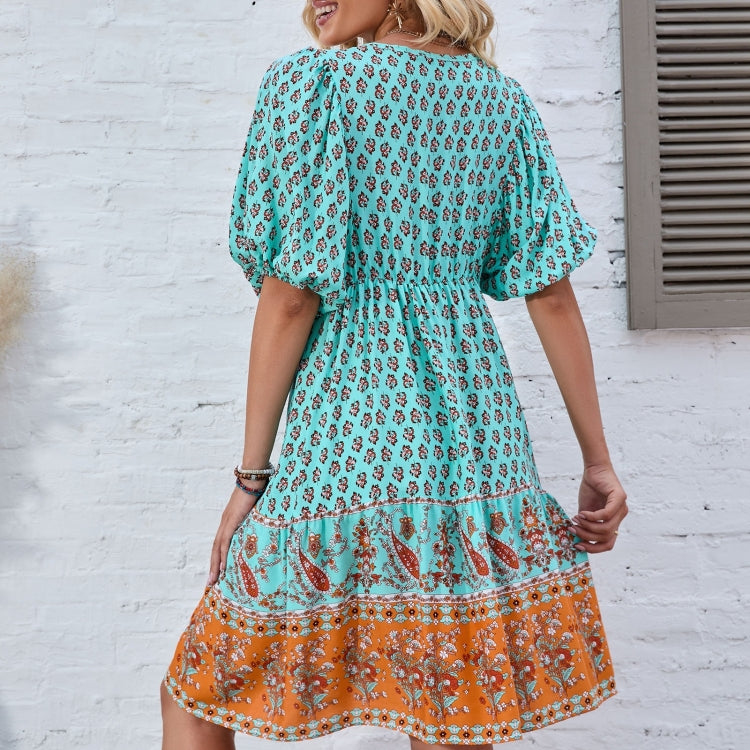 Women Holiday Style Flower Short Sleeve Dress