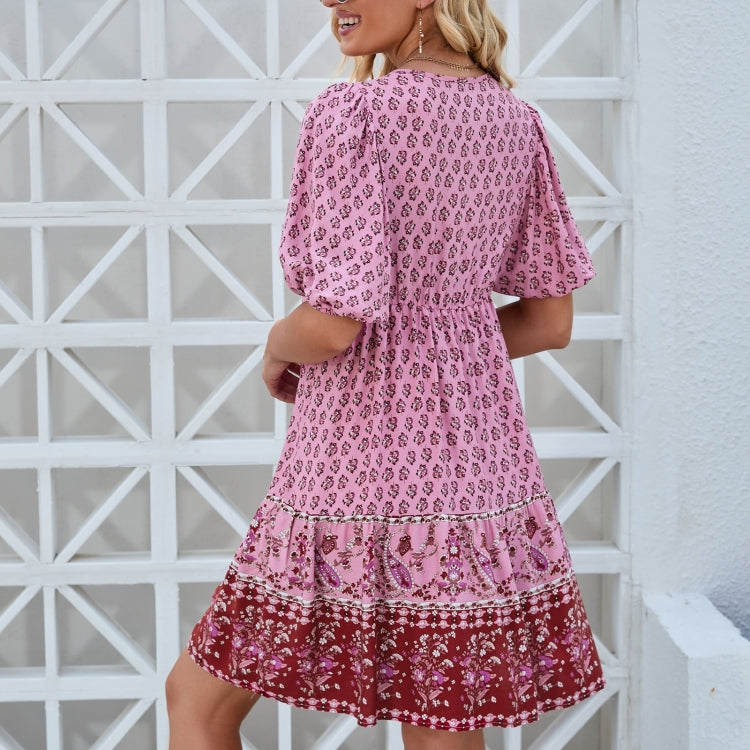 Women Holiday Style Flower Short Sleeve Dress