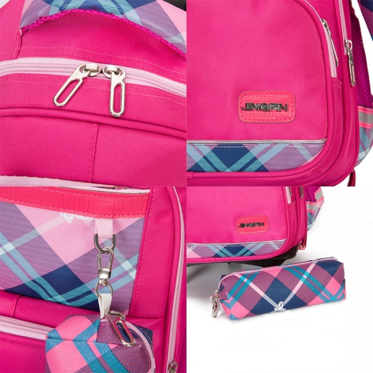 Lovely Double Shoulders School Bag Two-wheeled Rod Backpack Bag with Pen Bag