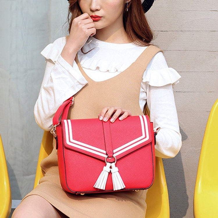 Tassel Cross Texture PU Leather Single Shoulder Crossbody Bag Ladies Handbag (Red)
