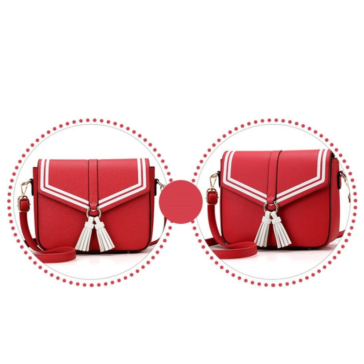 Tassel Cross Texture PU Leather Single Shoulder Crossbody Bag Ladies Handbag (Red)