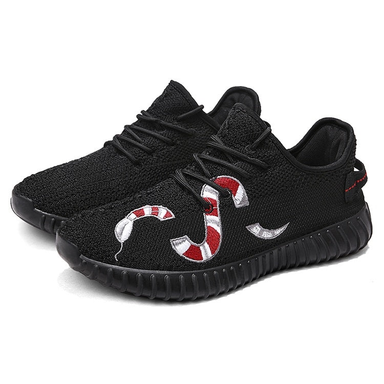 Embroidery Snake Pattern Breathable Flat Heel Sports Casual Shoes for Men