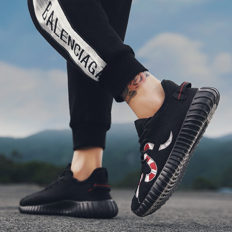 Embroidery Snake Pattern Breathable Flat Heel Sports Casual Shoes for Men