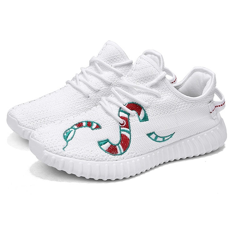 Embroidery Snake Pattern Breathable Flat Heel Sports Casual Shoes for Men