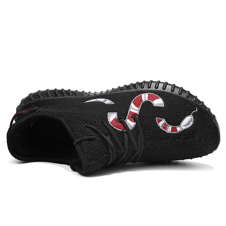 Embroidery Snake Pattern Breathable Flat Heel Sports Casual Shoes for Men
