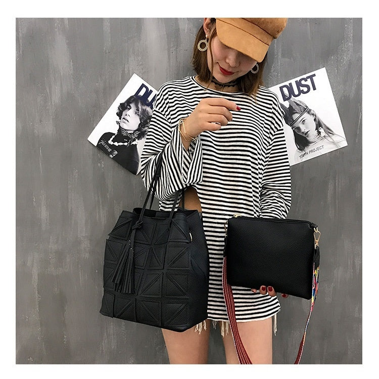 2 in 1 Casual PU Shoulder Bag Ladies Handbag Messenger Bag with Tassel